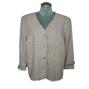 Women's Koret Fringe Button-Front Jacket Black White 100% Silk Tweed Size 18W